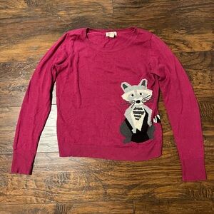 Unique and Cute Pink Sweater with Raccoon Design